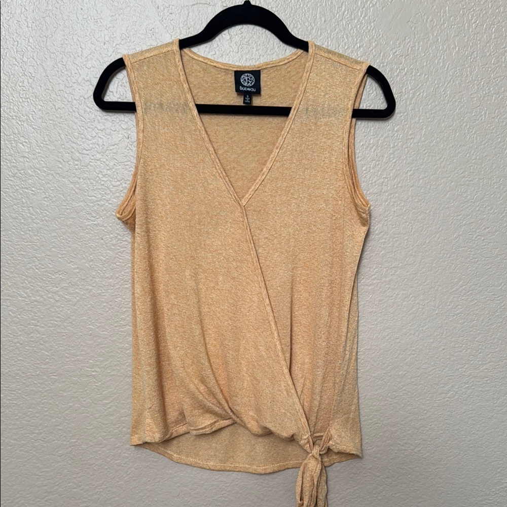 Bobeau Light Yellow Sleeveless Wrap Top- Small